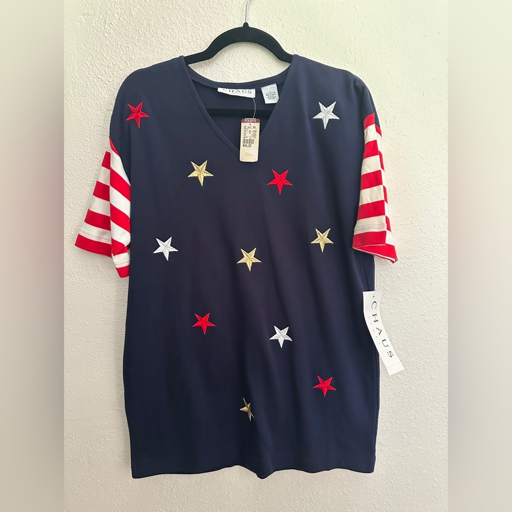 Vintage NWT Chaus Sport Women's Stars Flag Patriotic Shirt Size Small